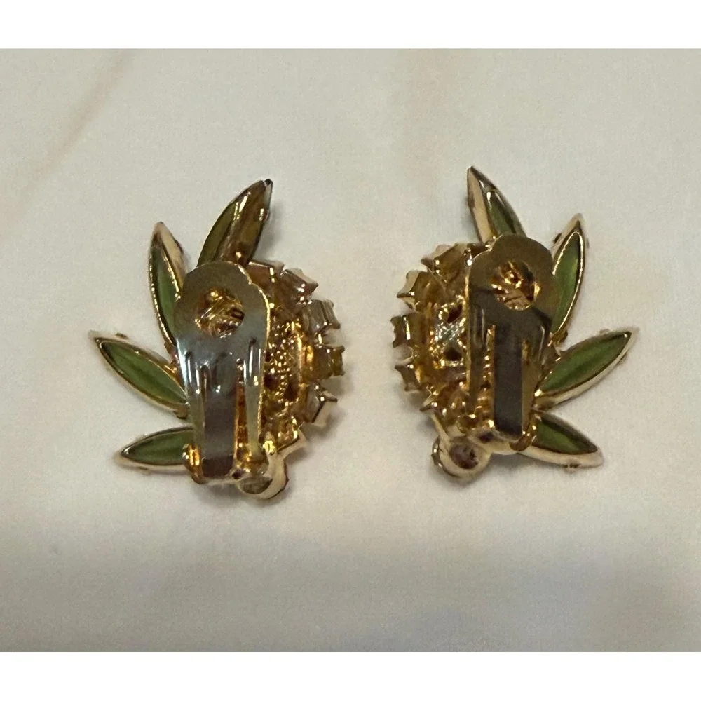 Juliana Clip On Earrings Green & AB Rhinestones